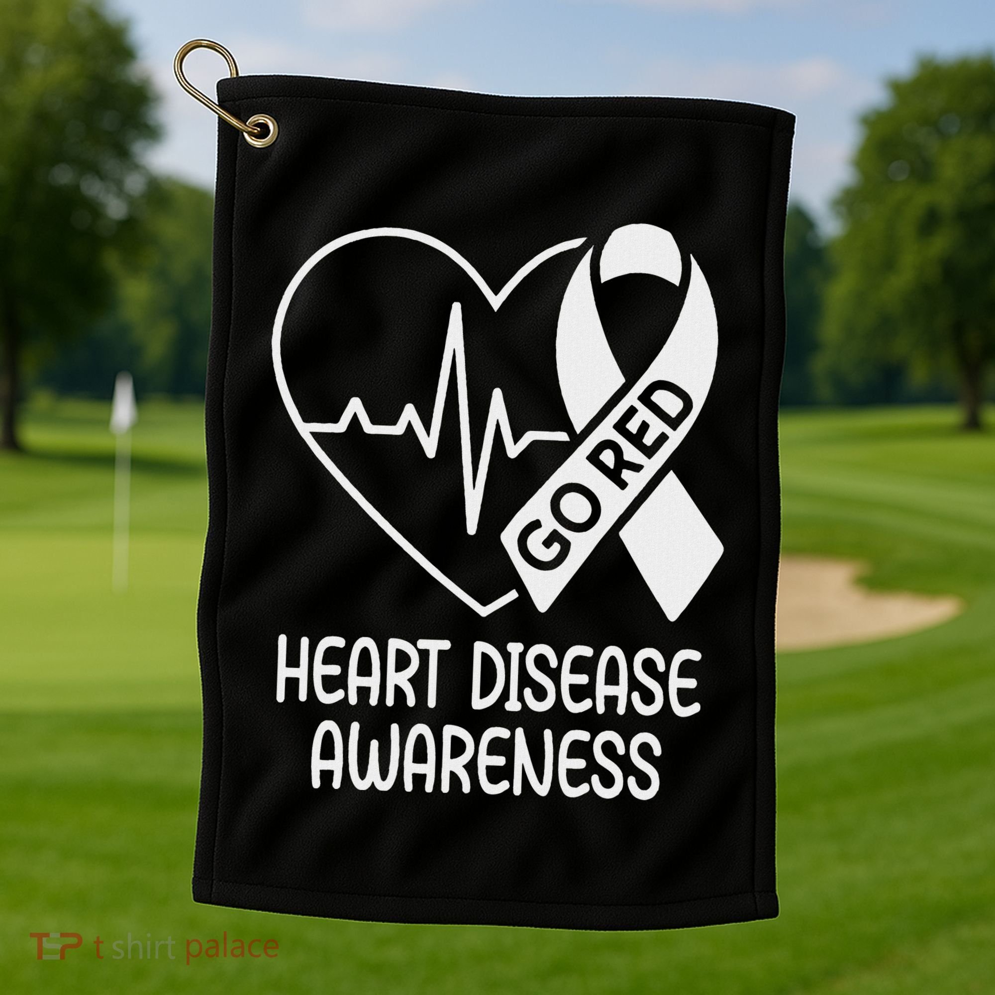 Heart Disease Awareness Heartbeat Chd Go Red Golf Towel