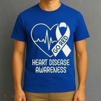 Heart Disease Awareness Heartbeat Chd Go Red T-Shirt thumb 3