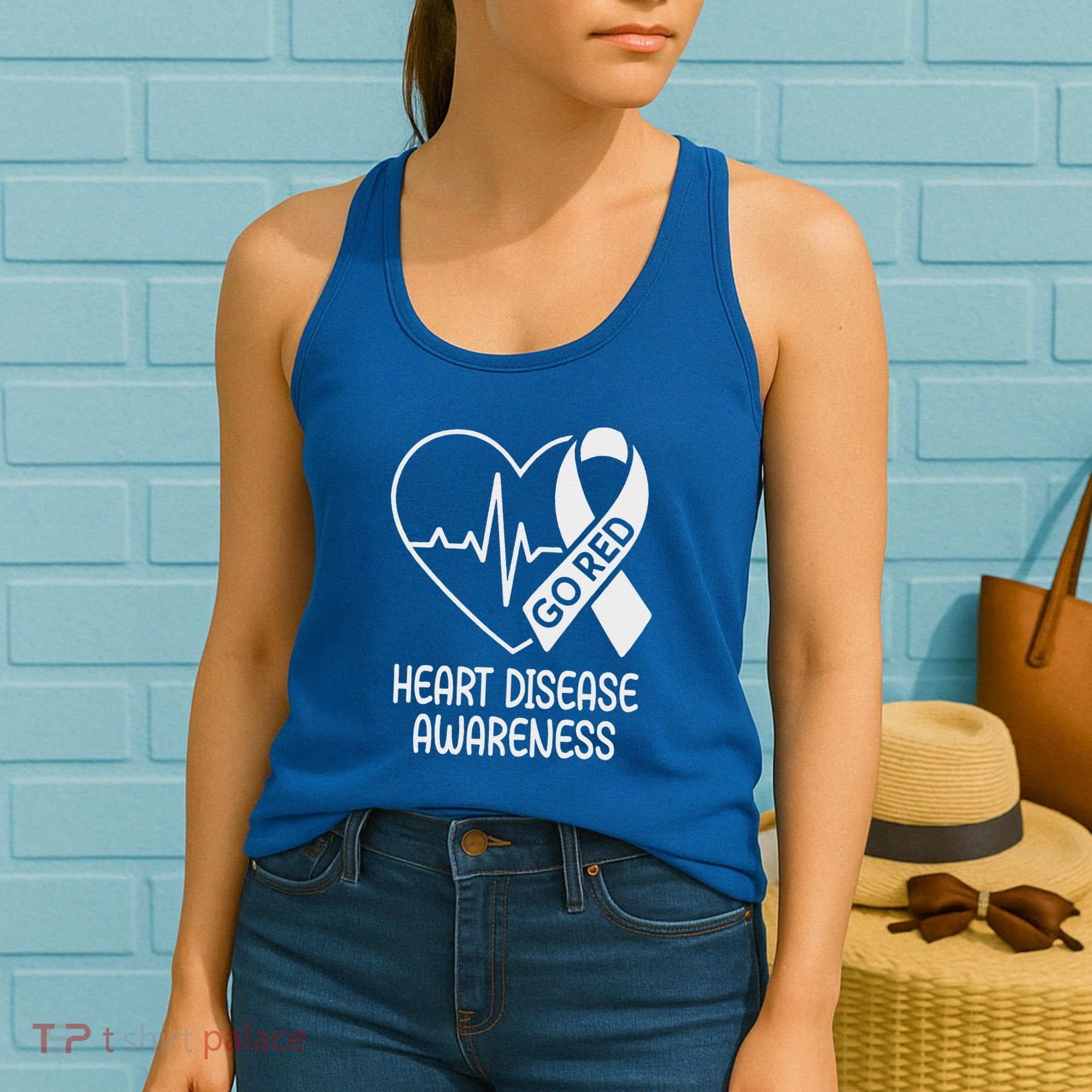 Heart Disease Awareness Heartbeat Chd Go Red Women's Tank Top