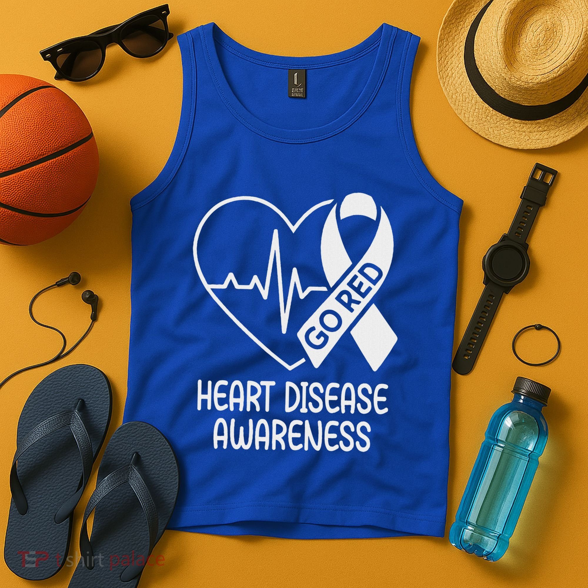Heart Disease Awareness Heartbeat Chd Go Red Tank Top