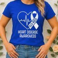 Heart Disease Awareness Heartbeat Chd Go Red Women's T-Shirt thumb 2