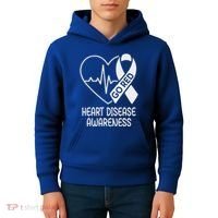 Heart Disease Awareness Heartbeat Chd Go Red Kids Hoodie thumb 4