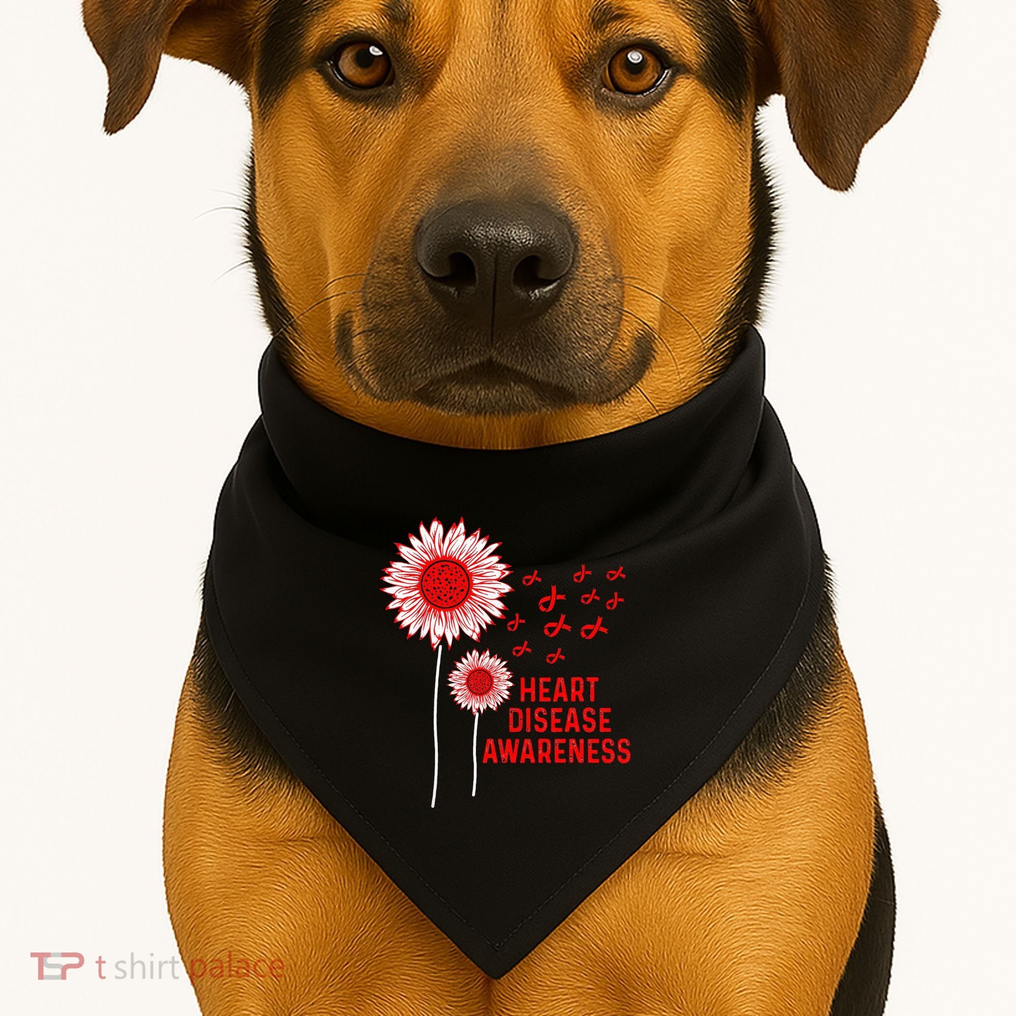 Heart Disease Awareness Sunflower Red Ribbon USA-Made Doggie Bandana