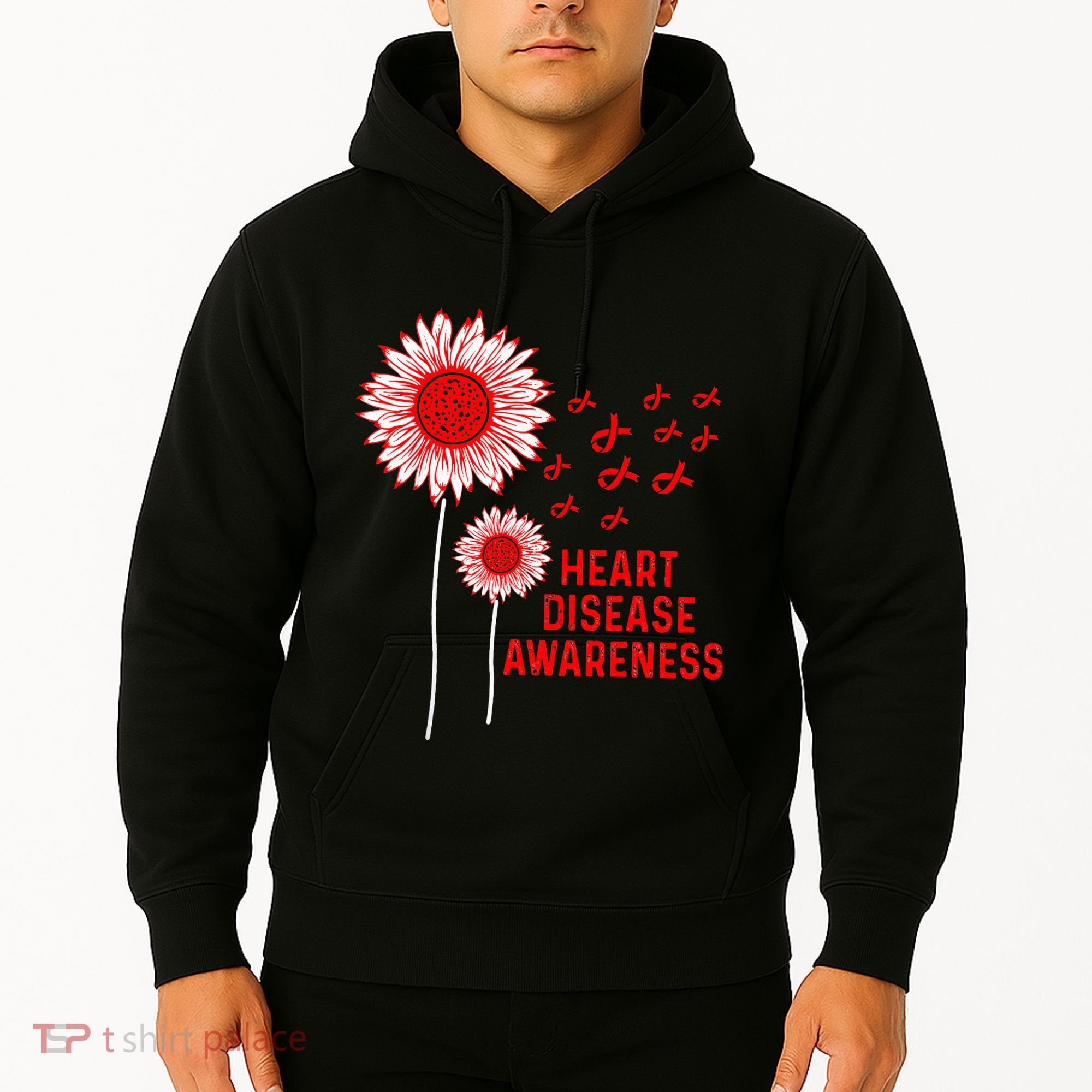 Heart Disease Awareness Sunflower Red Ribbon Hoodie