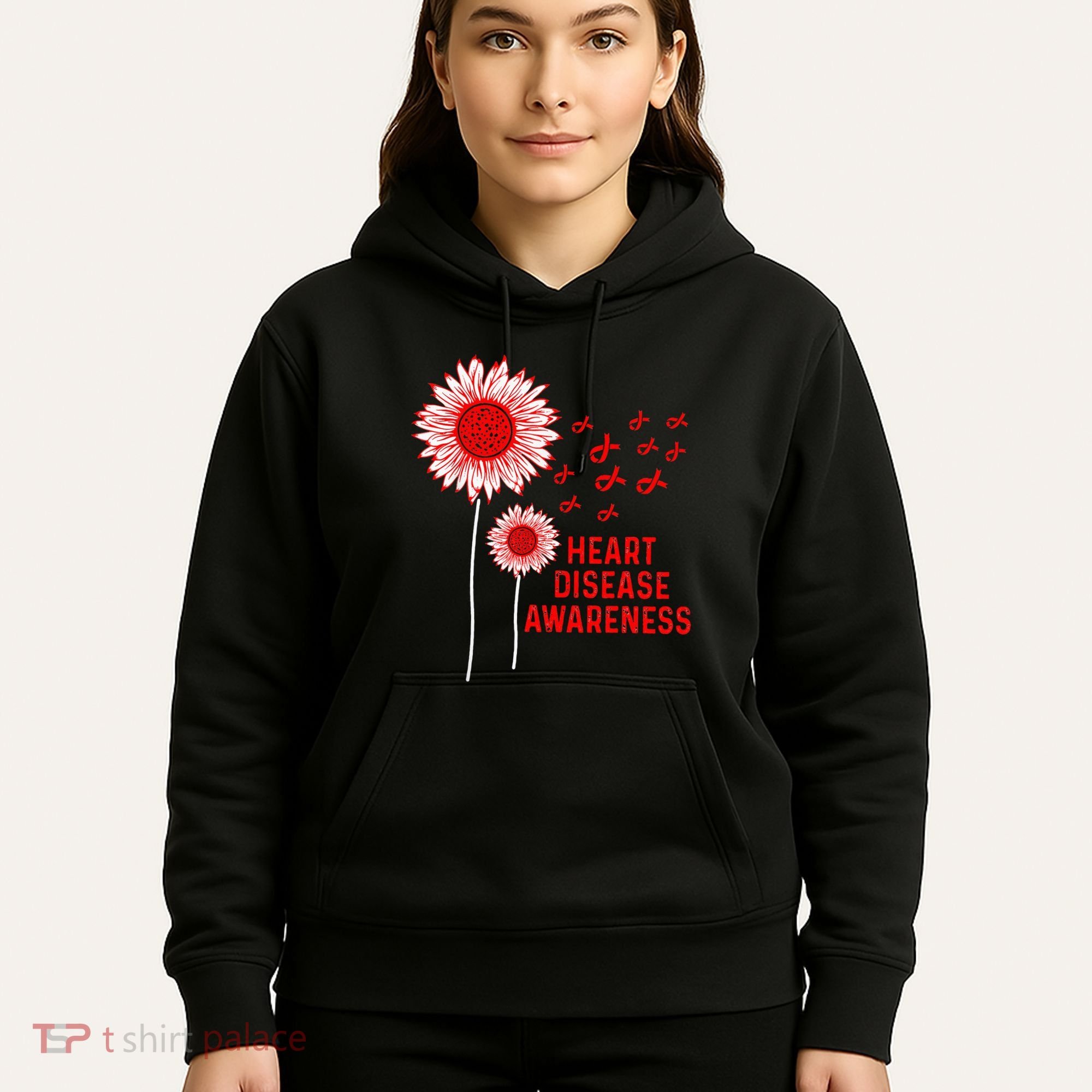 Heart Disease Awareness Sunflower Red Ribbon Hoodie