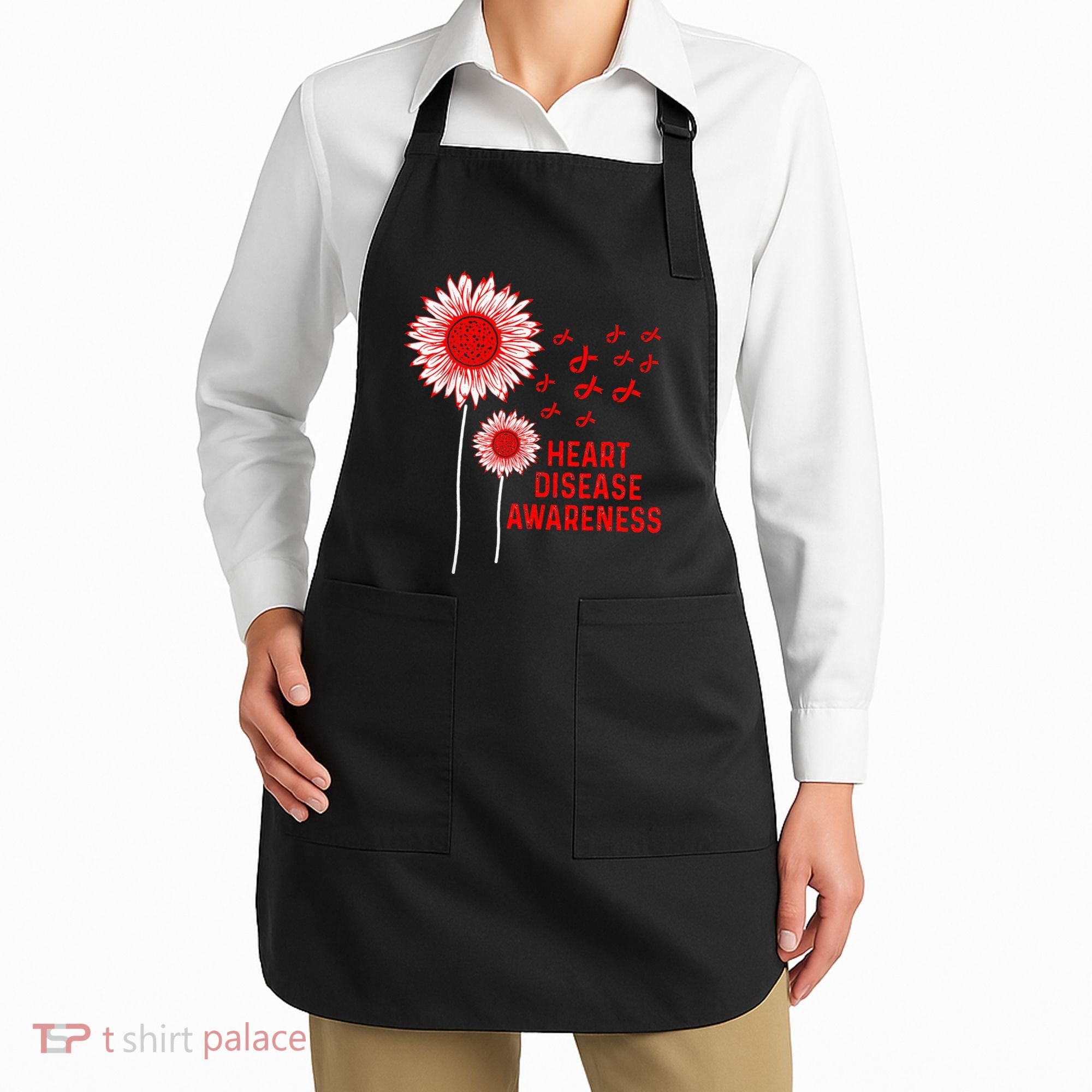 Heart Disease Awareness Sunflower Red Ribbon Apron