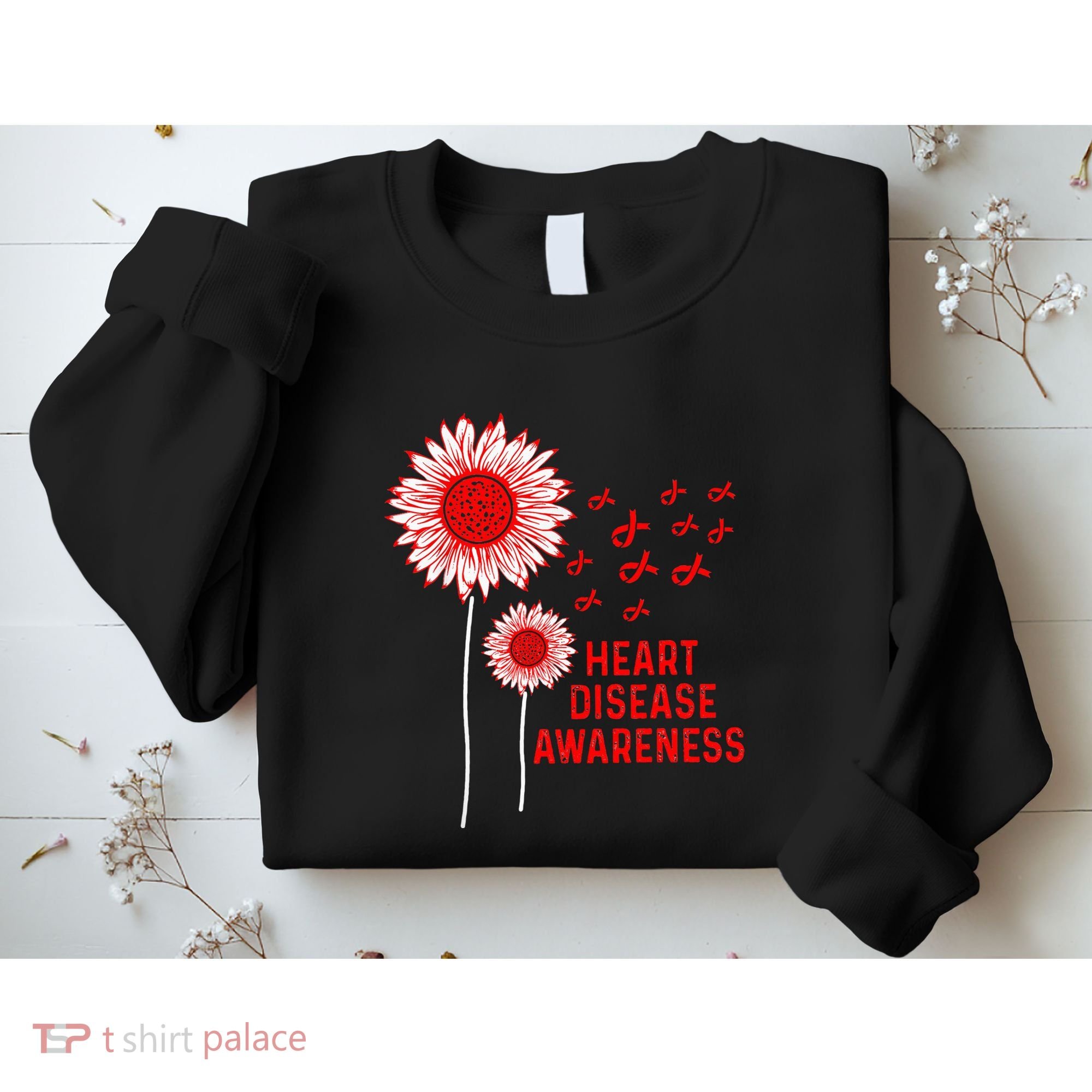 Heart Disease Awareness Sunflower Red Ribbon Sweatshirt