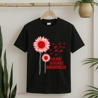Heart Disease Awareness Sunflower Red Ribbon T-Shirt thumb 2