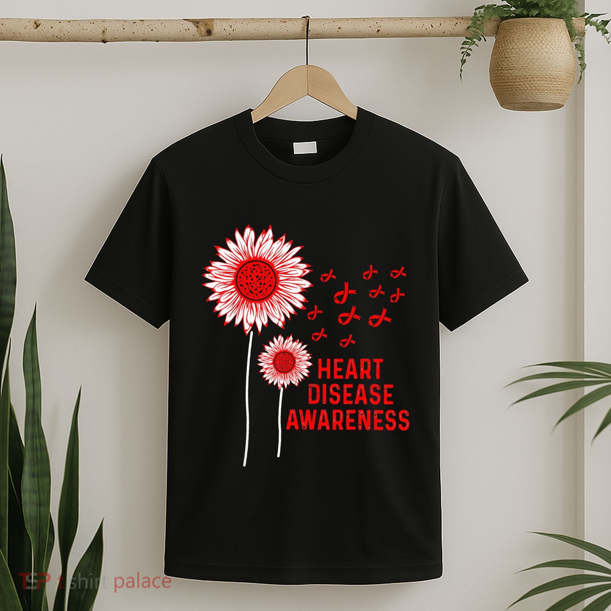 Heart Disease Awareness Sunflower Red Ribbon T-Shirt
