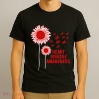 Heart Disease Awareness Sunflower Red Ribbon T-Shirt thumb 3