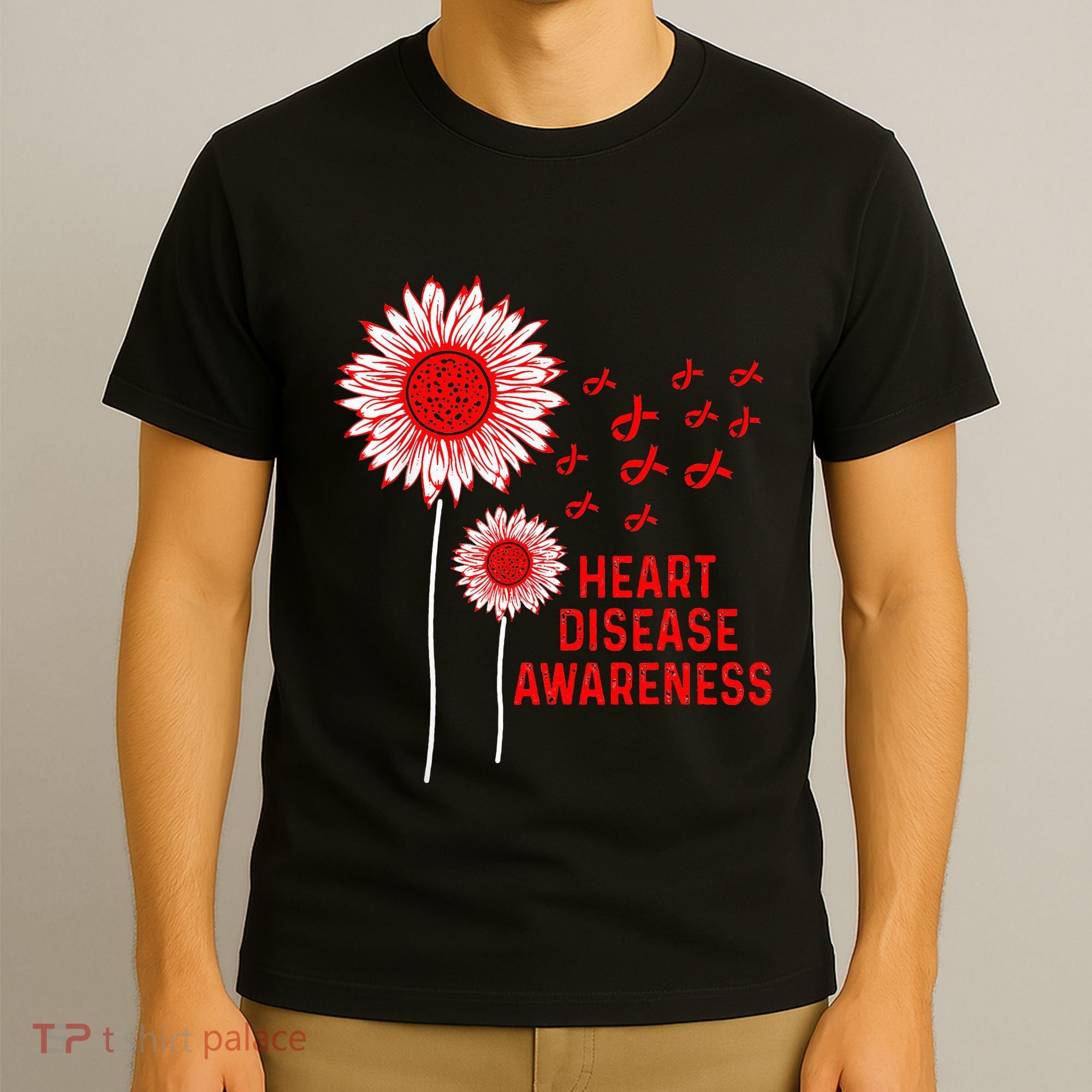 Heart Disease Awareness Sunflower Red Ribbon T-Shirt