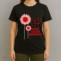 Heart Disease Awareness Sunflower Red Ribbon T-Shirt thumb 4