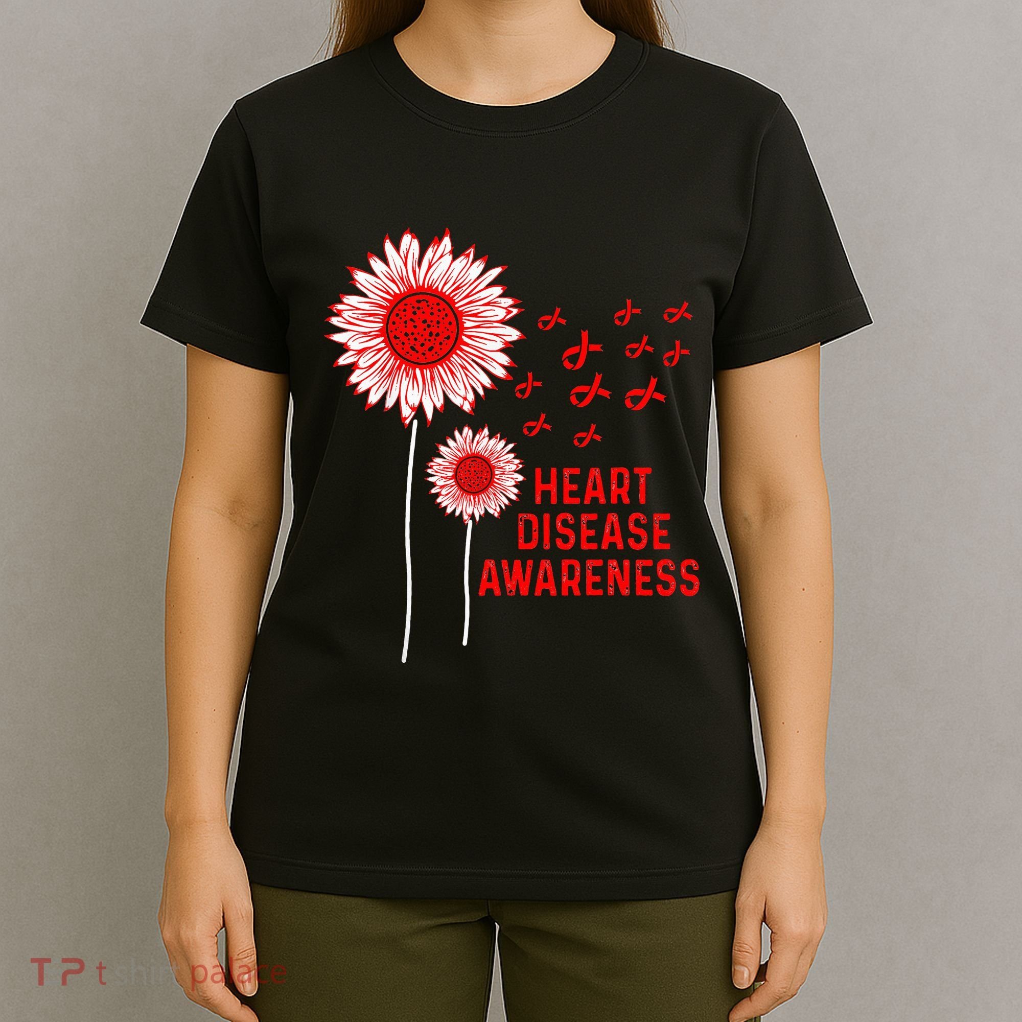 Heart Disease Awareness Sunflower Red Ribbon T-Shirt