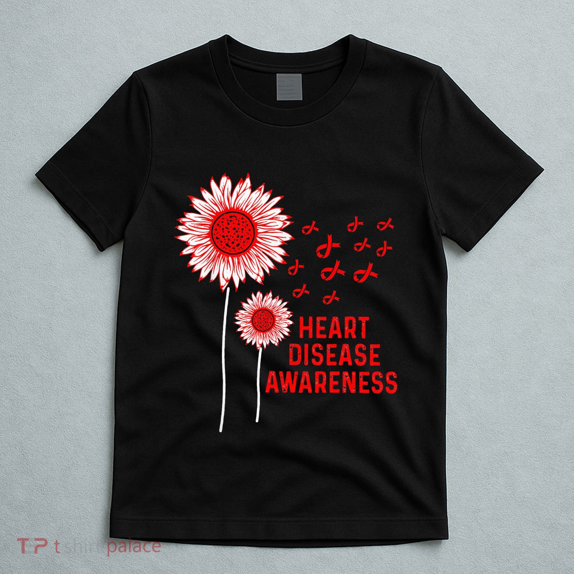 Heart Disease Awareness Sunflower Red Ribbon T-Shirt
