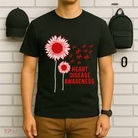 Heart Disease Awareness Sunflower Red Ribbon T-Shirt thumb 6