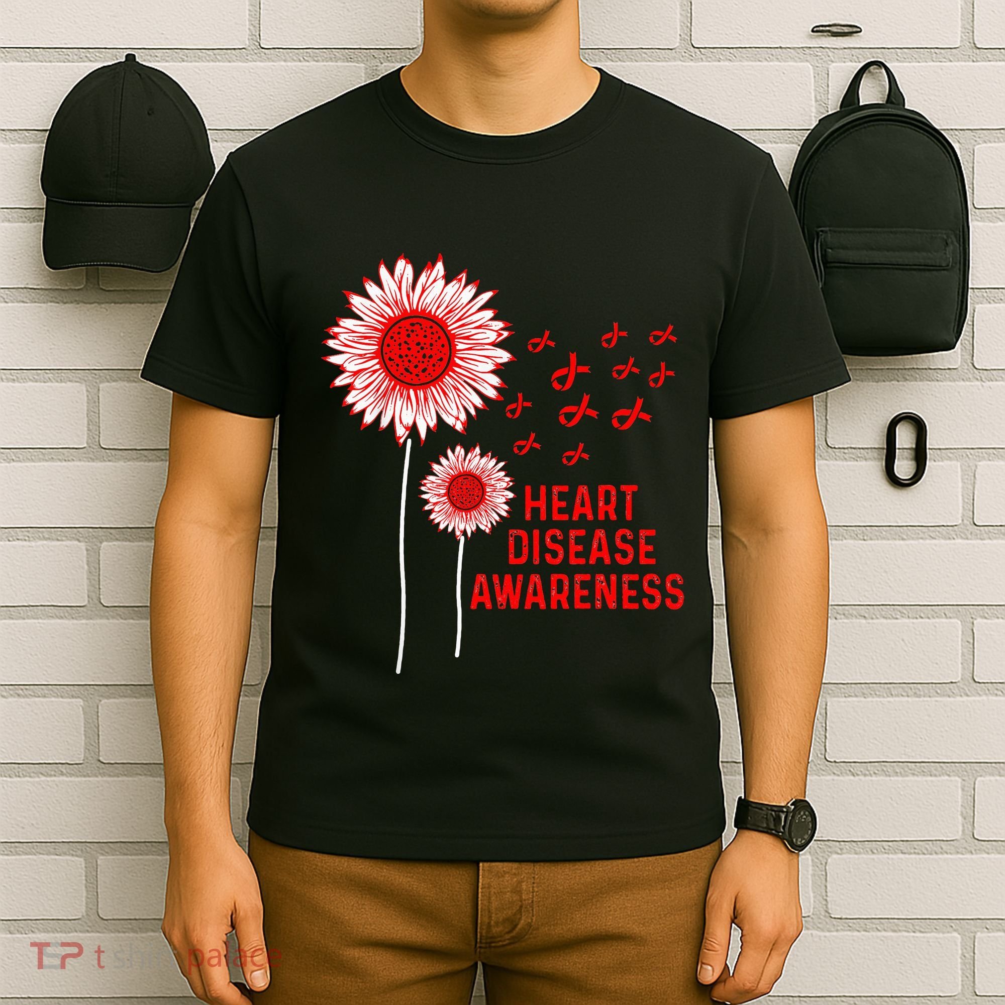 Heart Disease Awareness Sunflower Red Ribbon T-Shirt