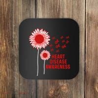 Heart Disease Awareness Sunflower Red Ribbon Coaster thumb 0