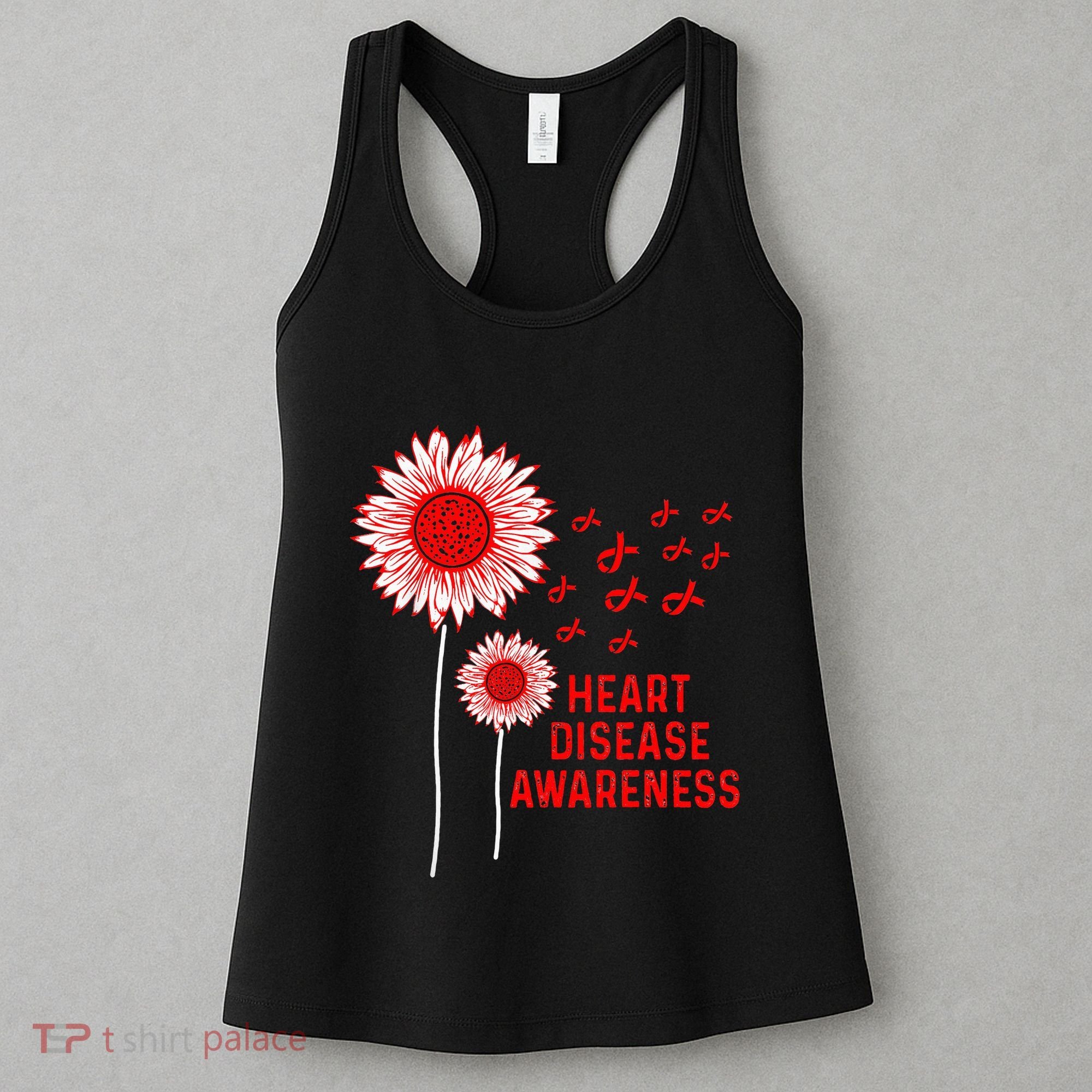 Heart Disease Awareness Sunflower Red Ribbon Women's Tank Top