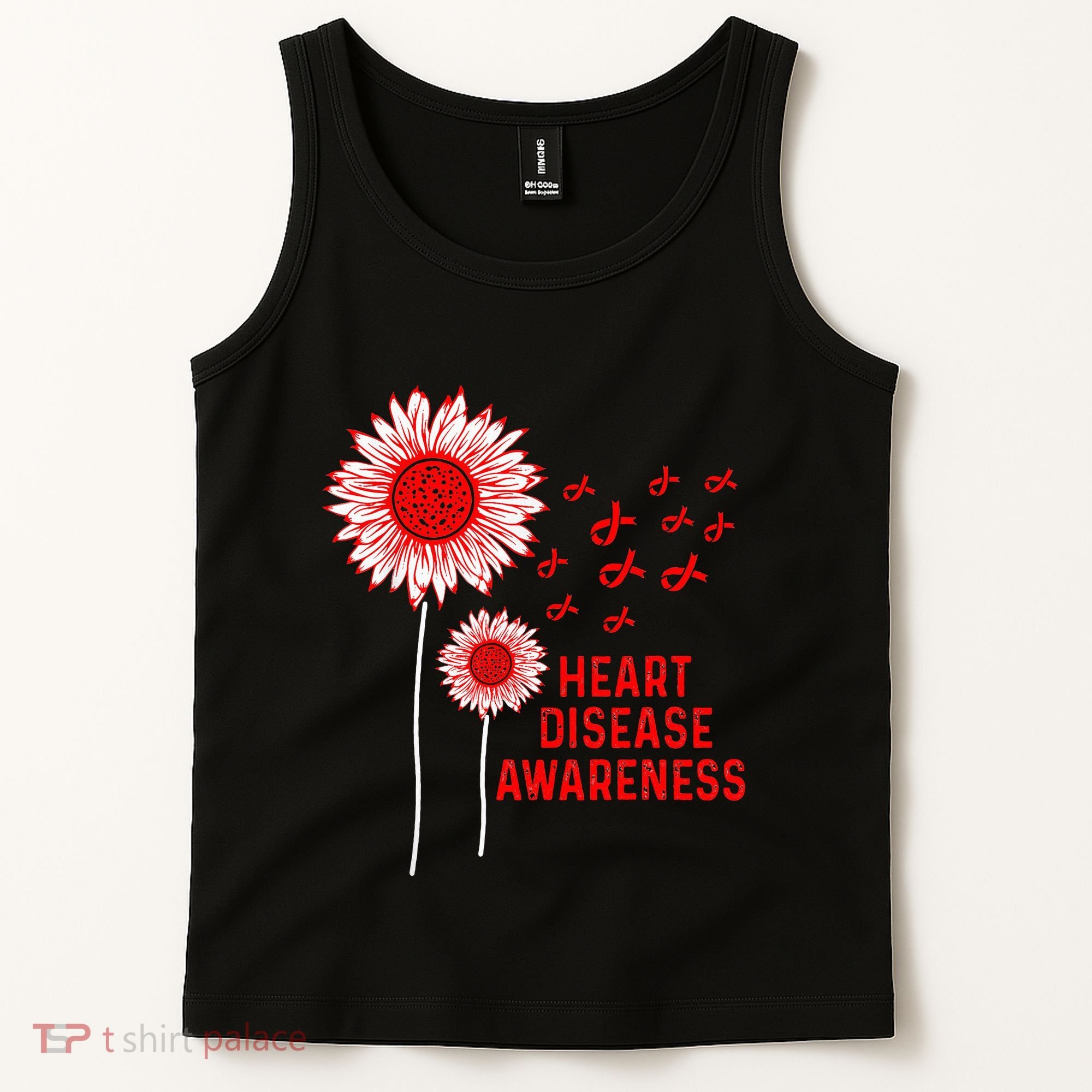 Heart Disease Awareness Sunflower Red Ribbon Tank Top