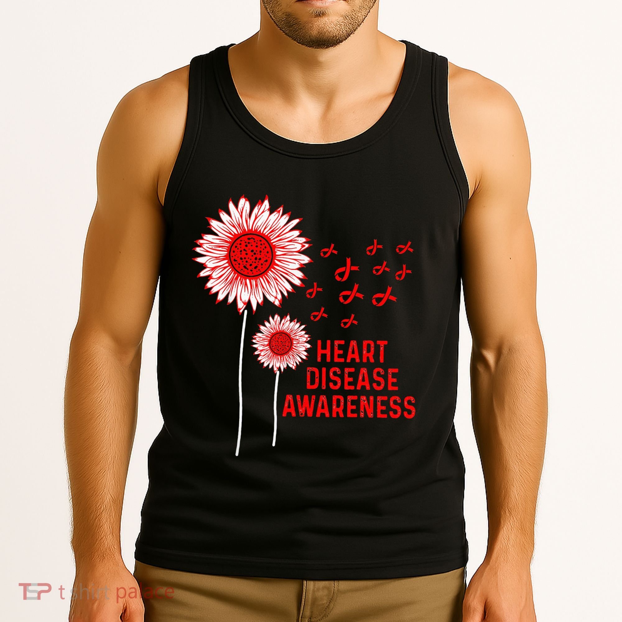 Heart Disease Awareness Sunflower Red Ribbon Tank Top