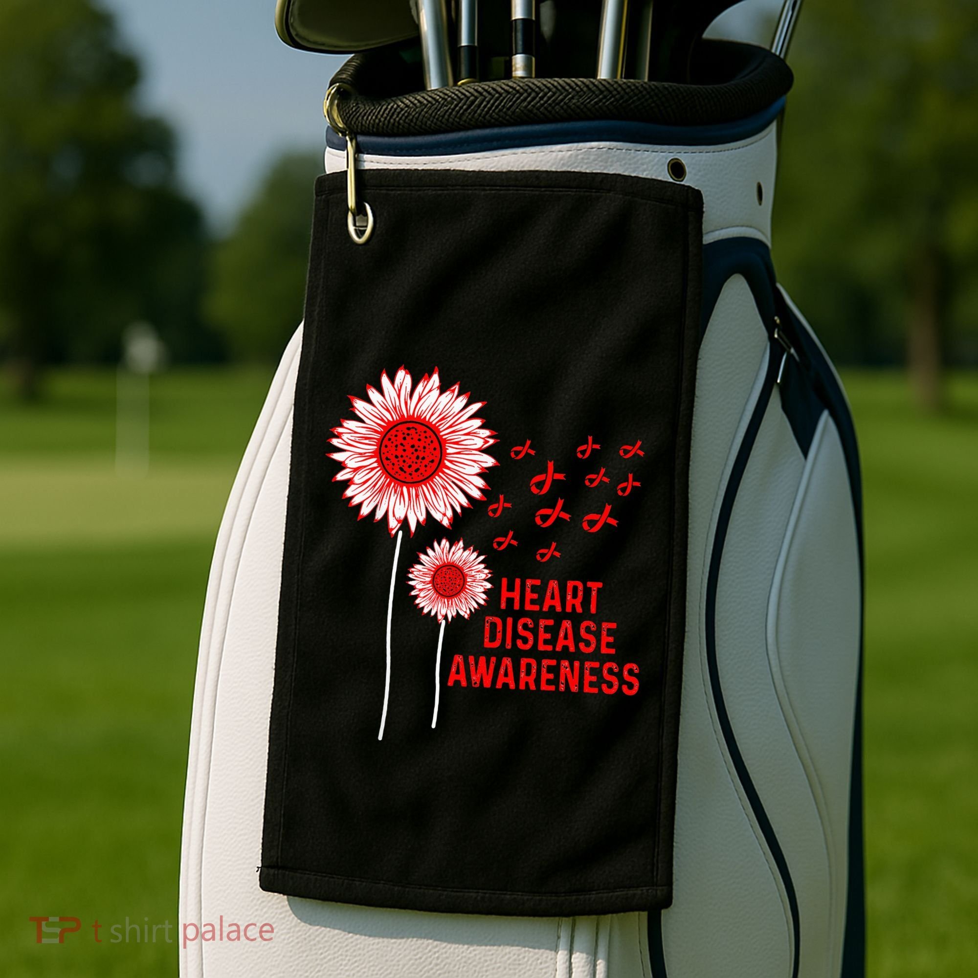 Heart Disease Awareness Sunflower Red Ribbon Golf Towel