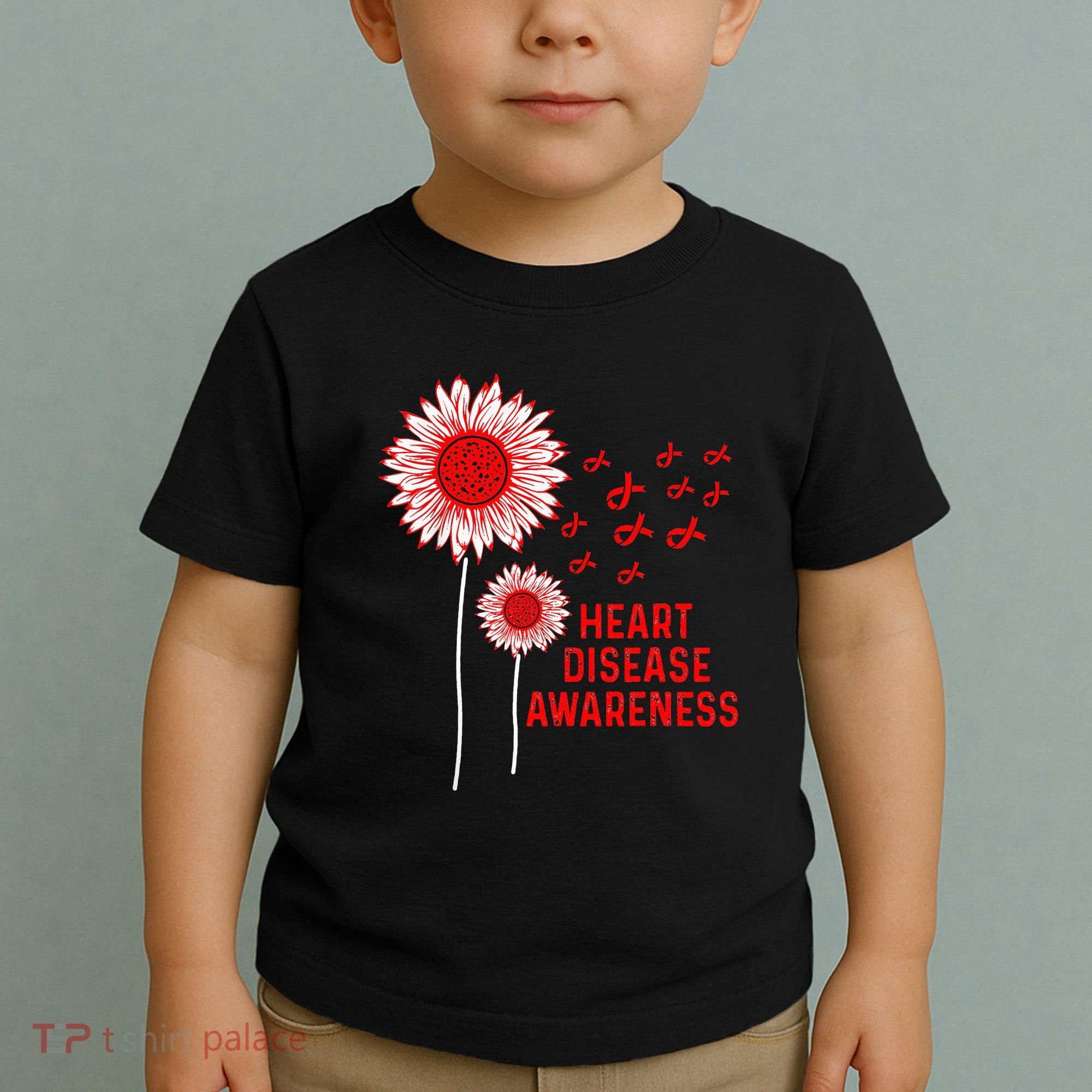Heart Disease Awareness Sunflower Red Ribbon Toddler T-Shirt