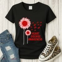 Heart Disease Awareness Sunflower Red Ribbon Women's T-Shirt thumb 3