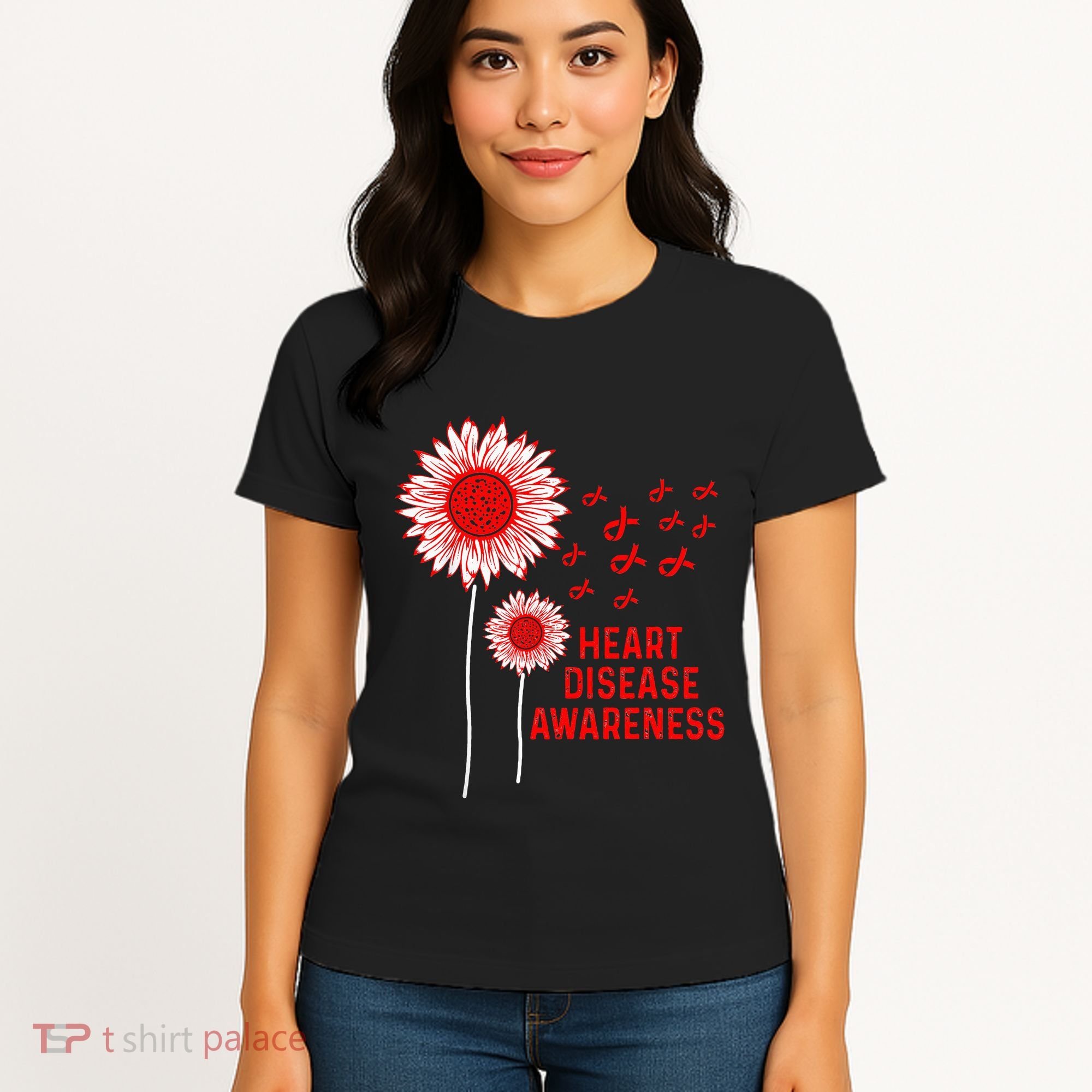 Heart Disease Awareness Sunflower Red Ribbon Women's T-Shirt