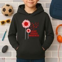 Heart Disease Awareness Sunflower Red Ribbon Kids Hoodie thumb 2