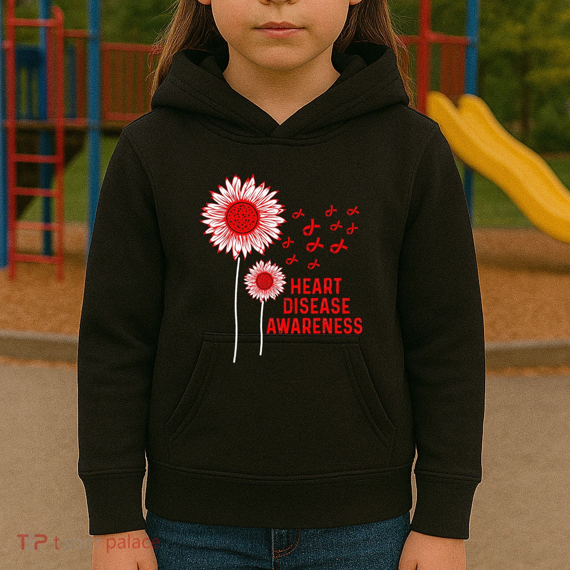 Heart Disease Awareness Sunflower Red Ribbon Kids Hoodie