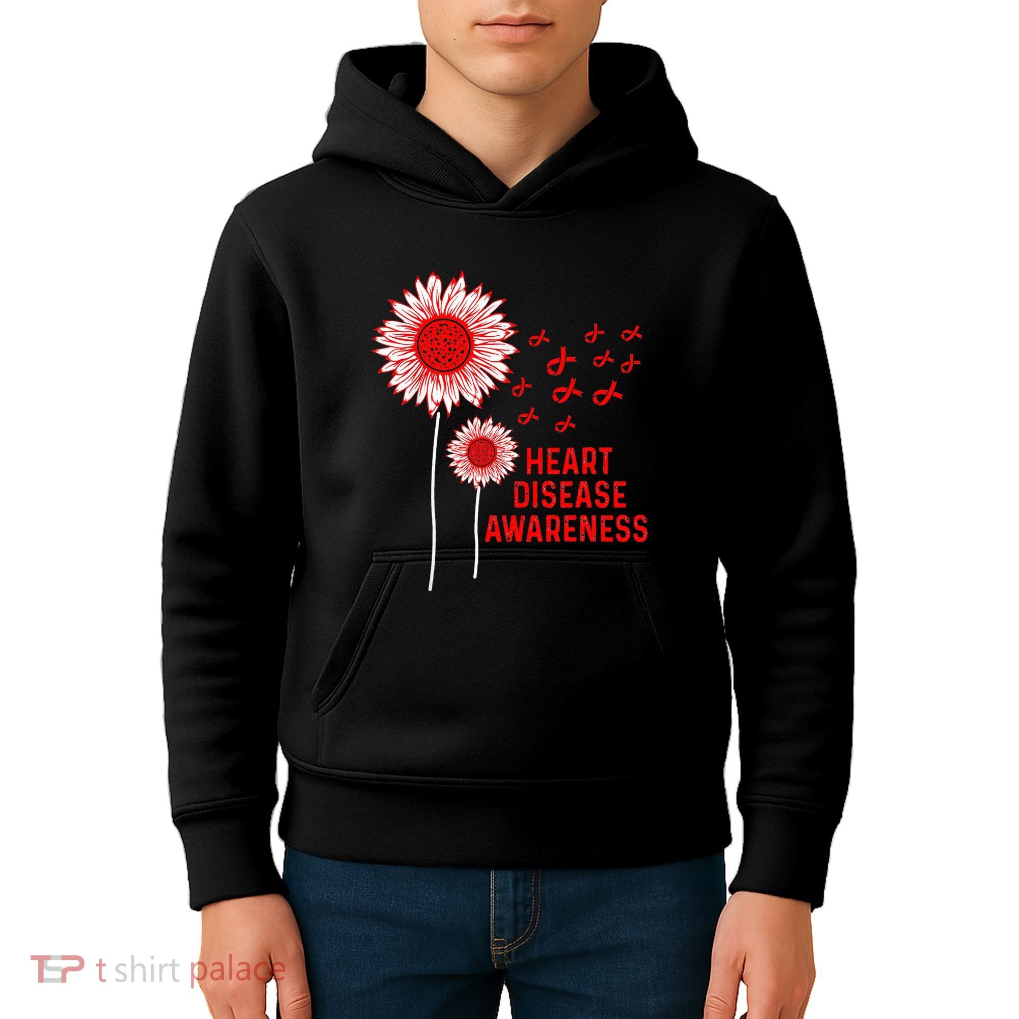 Heart Disease Awareness Sunflower Red Ribbon Kids Hoodie