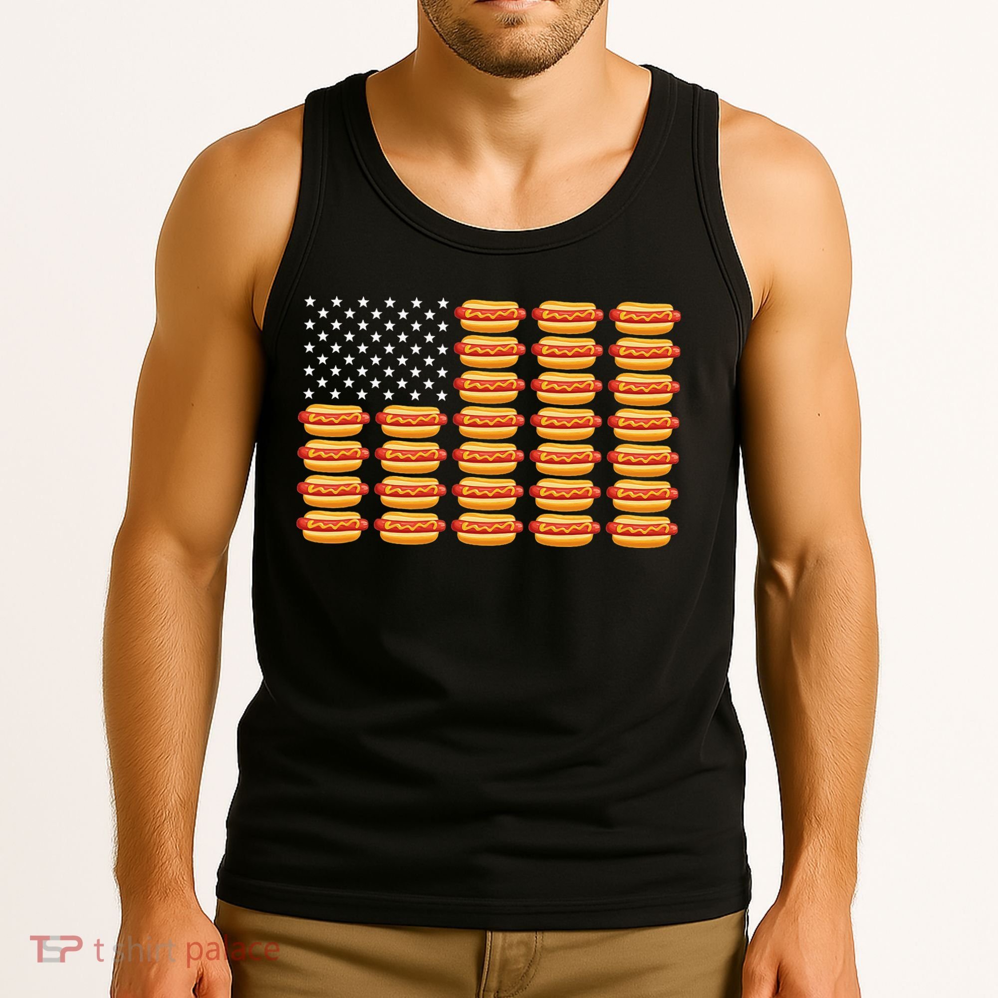 Hot Dog American Flag July 4th Patriotic Summer Bbq Funny Tank Top