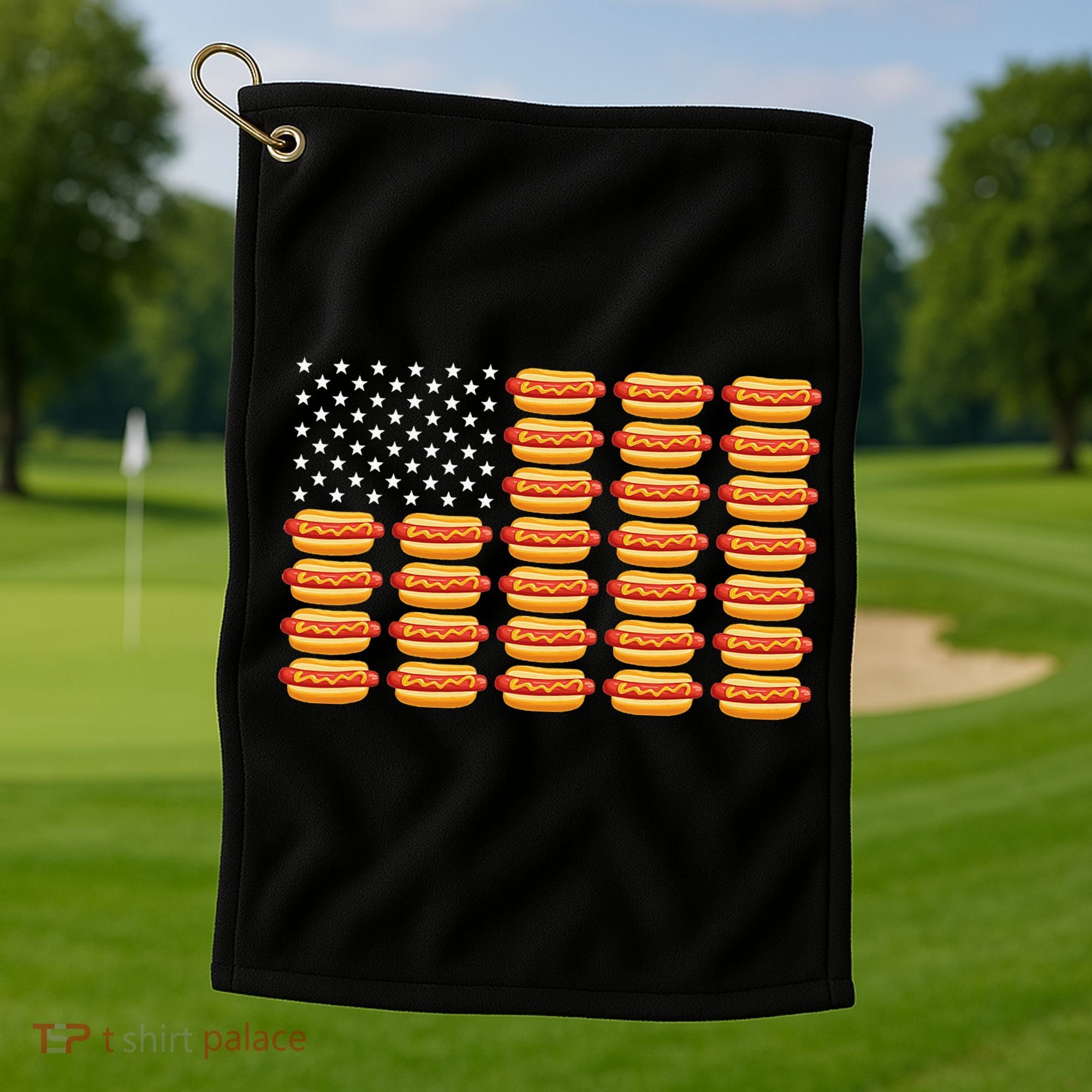 Hot Dog American Flag July 4th Patriotic Summer Bbq Funny Golf Towel