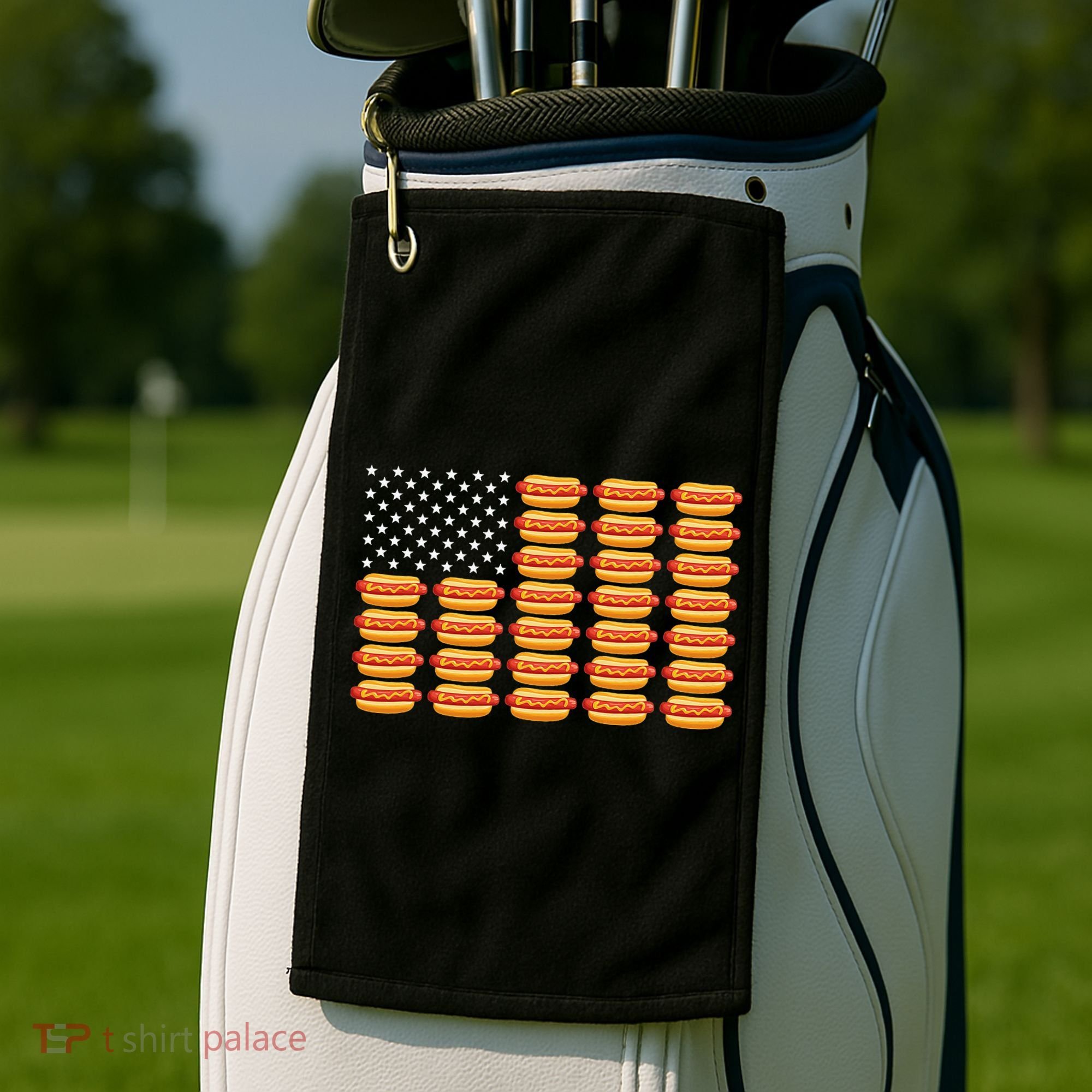 Hot Dog American Flag July 4th Patriotic Summer Bbq Funny Golf Towel