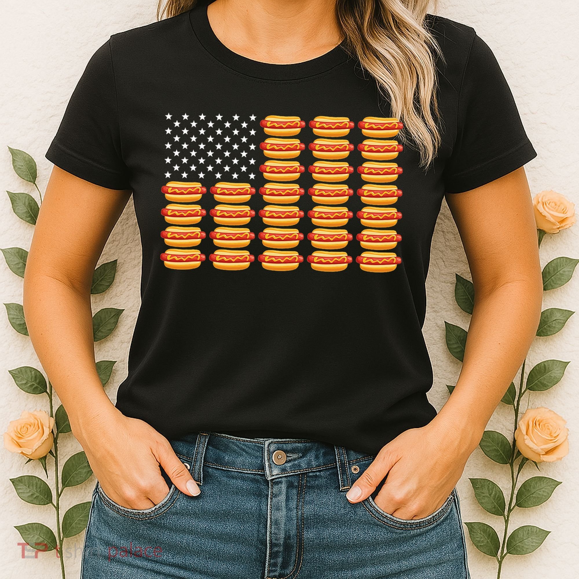 Hot Dog American Flag July 4th Patriotic Summer Bbq Funny Women's T-Shirt