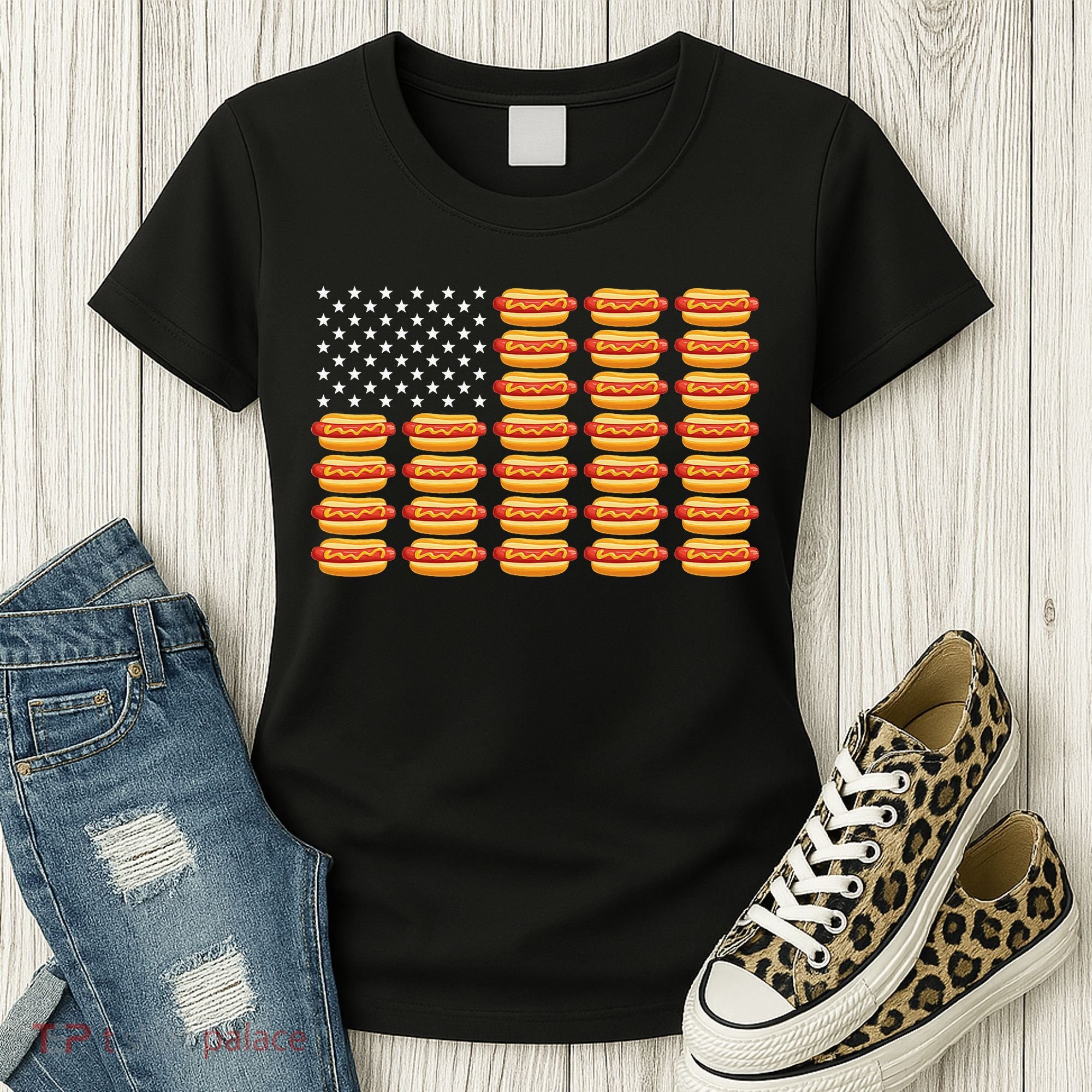 Hot Dog American Flag July 4th Patriotic Summer Bbq Funny Women's T-Shirt