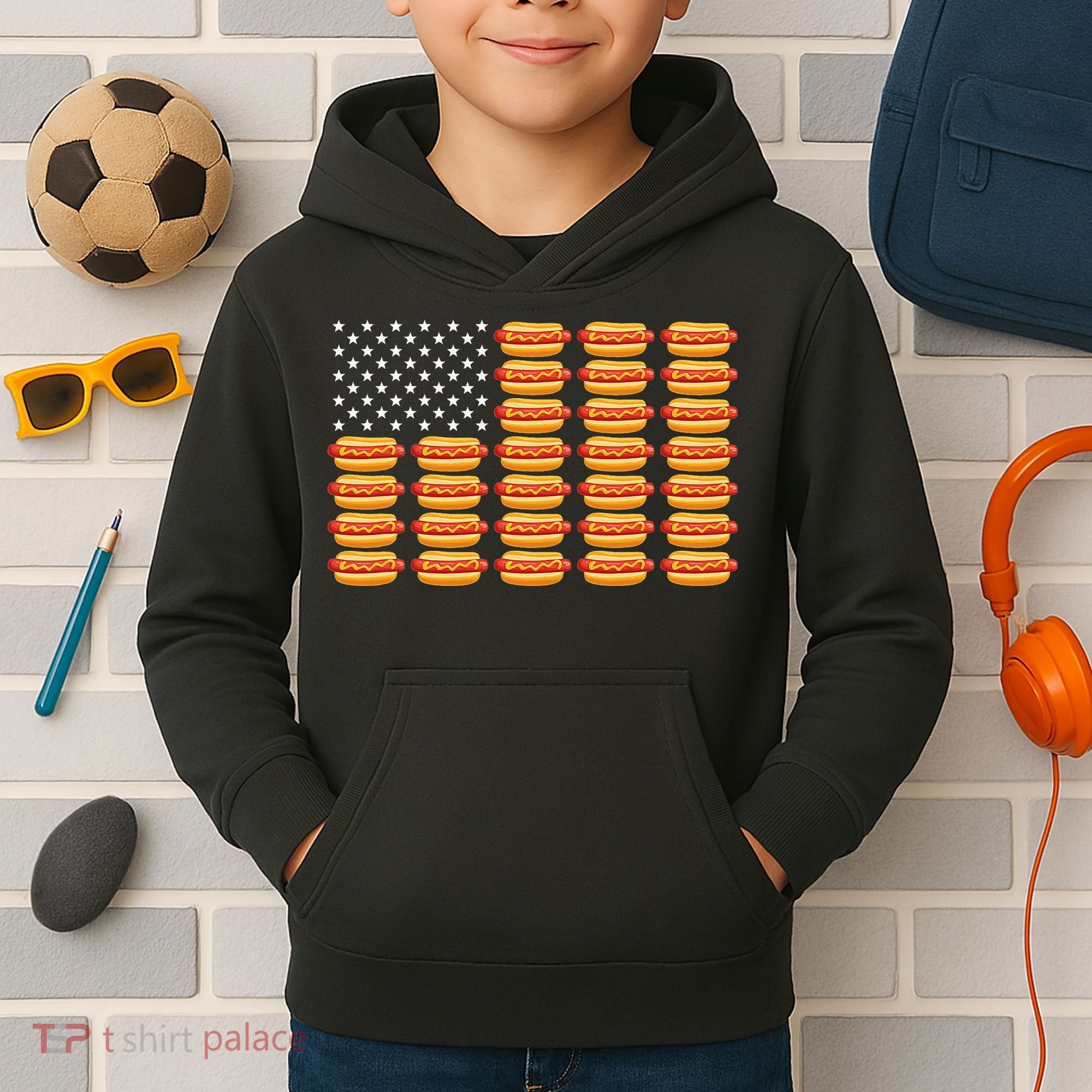 Hot Dog American Flag July 4th Patriotic Summer Bbq Funny Kids Hoodie