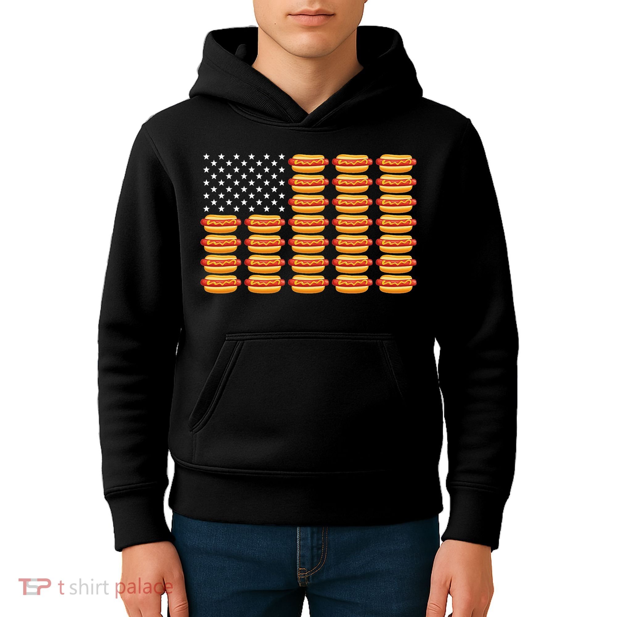 Hot Dog American Flag July 4th Patriotic Summer Bbq Funny Kids Hoodie
