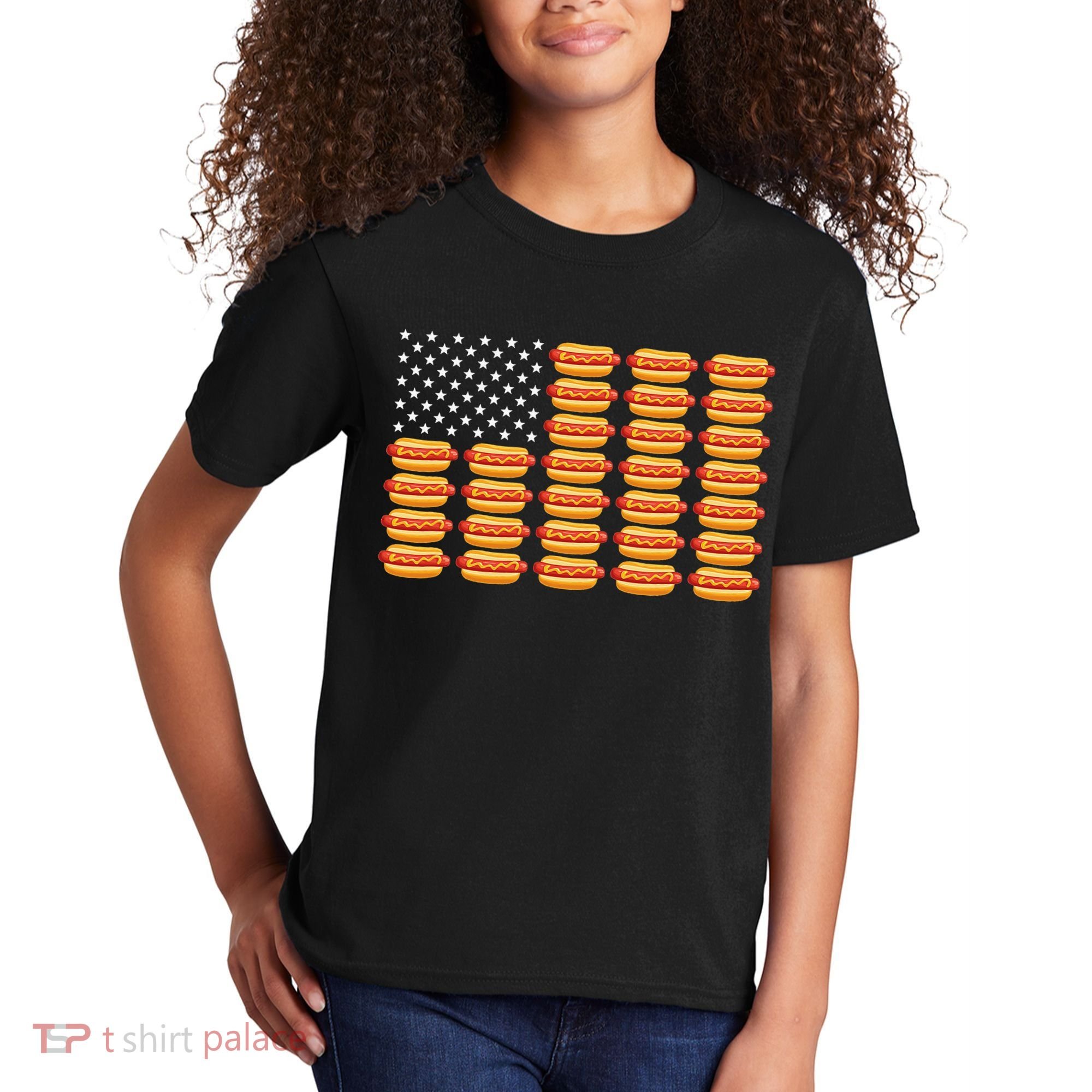 Hot Dog American Flag July 4th Patriotic Summer Bbq Funny Kids T-Shirt