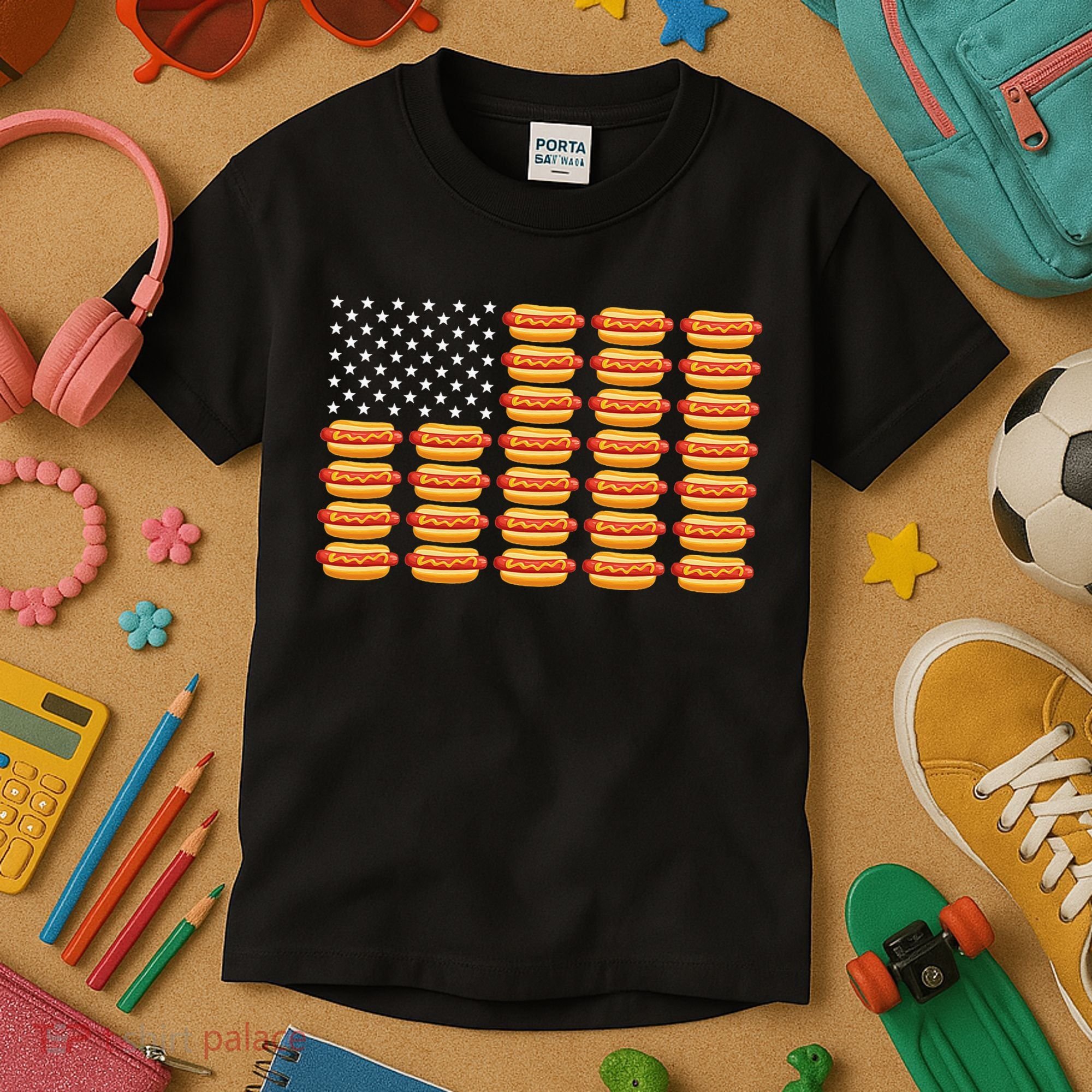 Hot Dog American Flag July 4th Patriotic Summer Bbq Funny Kids T-Shirt