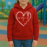 Heart Disease Awareness Heartbeat Chd Kids Hoodie thumb 3