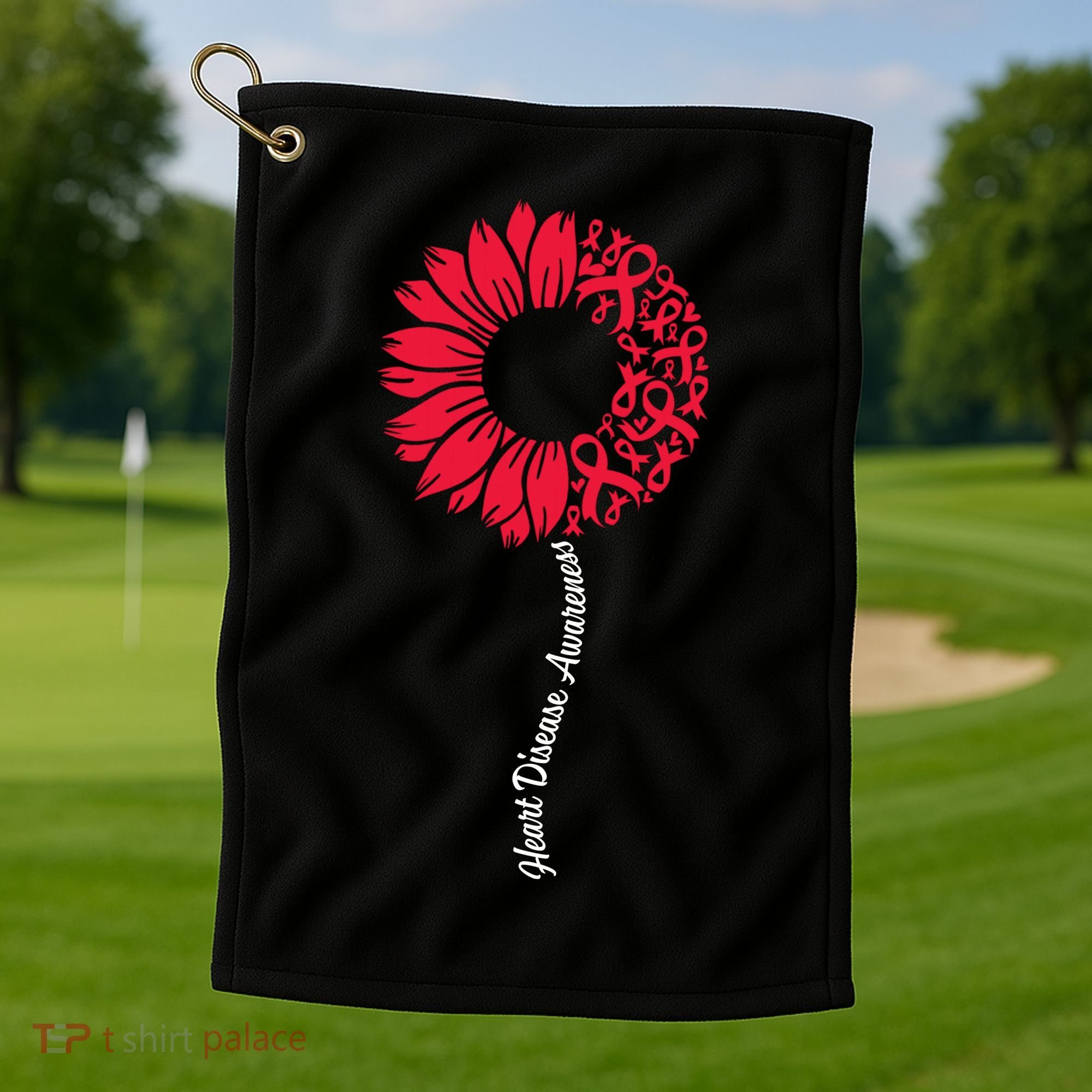 Heart Disease Awareness Month Sunflower Golf Towel