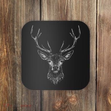 Hand Drawn Buck Deer Style Antlers Coaster