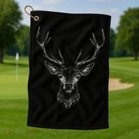 Hand Drawn Buck Deer Style Antlers Golf Towel thumb 1