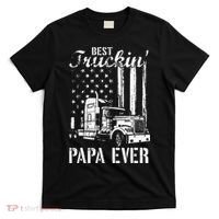 hug day Best Trucking Papa Ever Truck Driver American Flag T-Shirt thumb 0