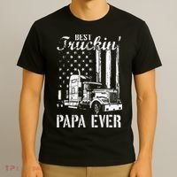hug day Best Trucking Papa Ever Truck Driver American Flag T-Shirt thumb 3