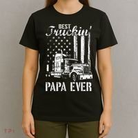 hug day Best Trucking Papa Ever Truck Driver American Flag T-Shirt thumb 4