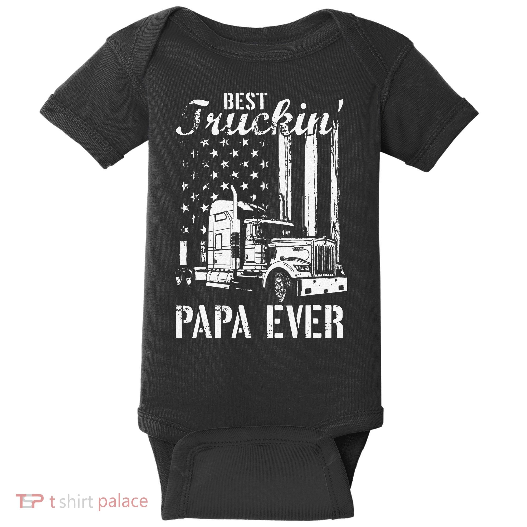 hug day Best Trucking Papa Ever Truck Driver American Flag Baby Bodysuit