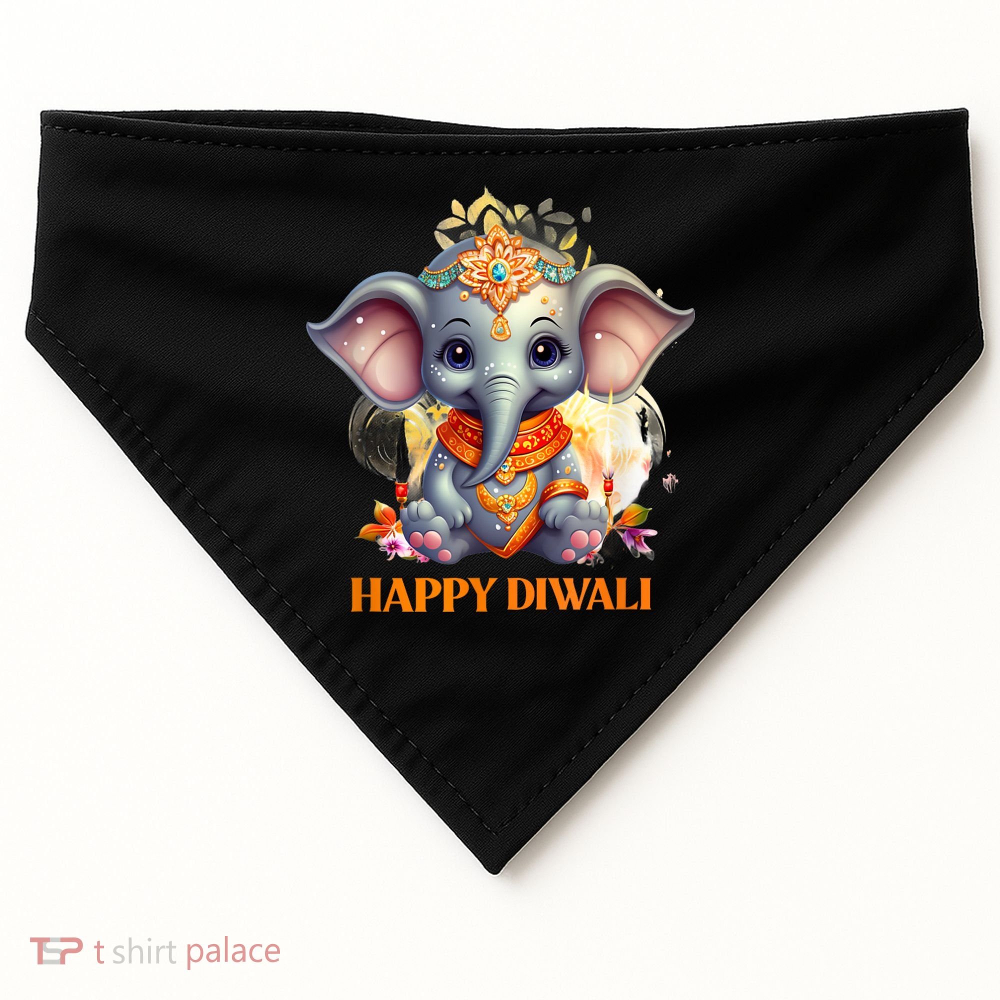 Happy Diwali Cute Elephant USA-Made Doggie Bandana