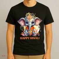 Happy Diwali Cute Elephant T-Shirt thumb 3